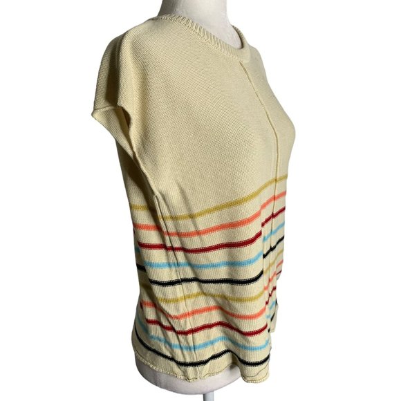 Knit Sleeveless Sweater Vest M Beige Rainbow Stripe Round Neck Pullover - Picture 5 of 6